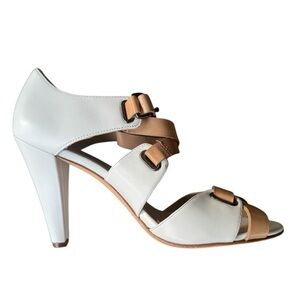 NWOB! Boutique 9 by Nine West White Tan Strappy Open Toe Heel Sandals …